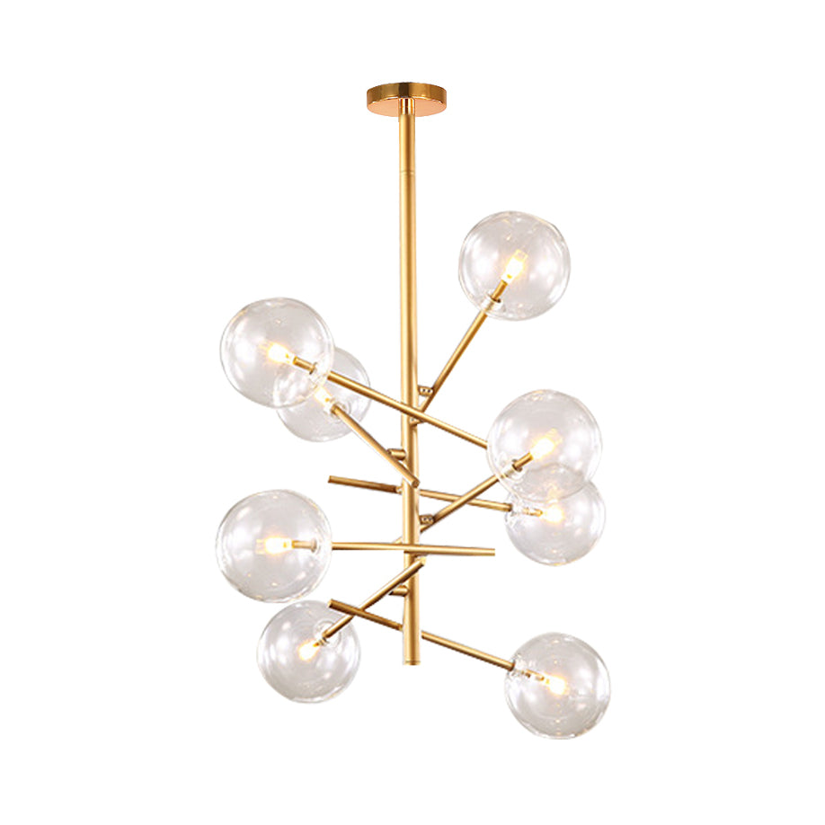 Clear Glass Global Chandelier with Starburst Design Post-Modernist 6/8 Lights Led Hanging Pendant Light in Gold Clearhalo 'Ceiling Lights' 'Chandeliers' 'Glass shade' 'Glass' 'Modern Chandeliers' 'Modern' Lighting' 113452