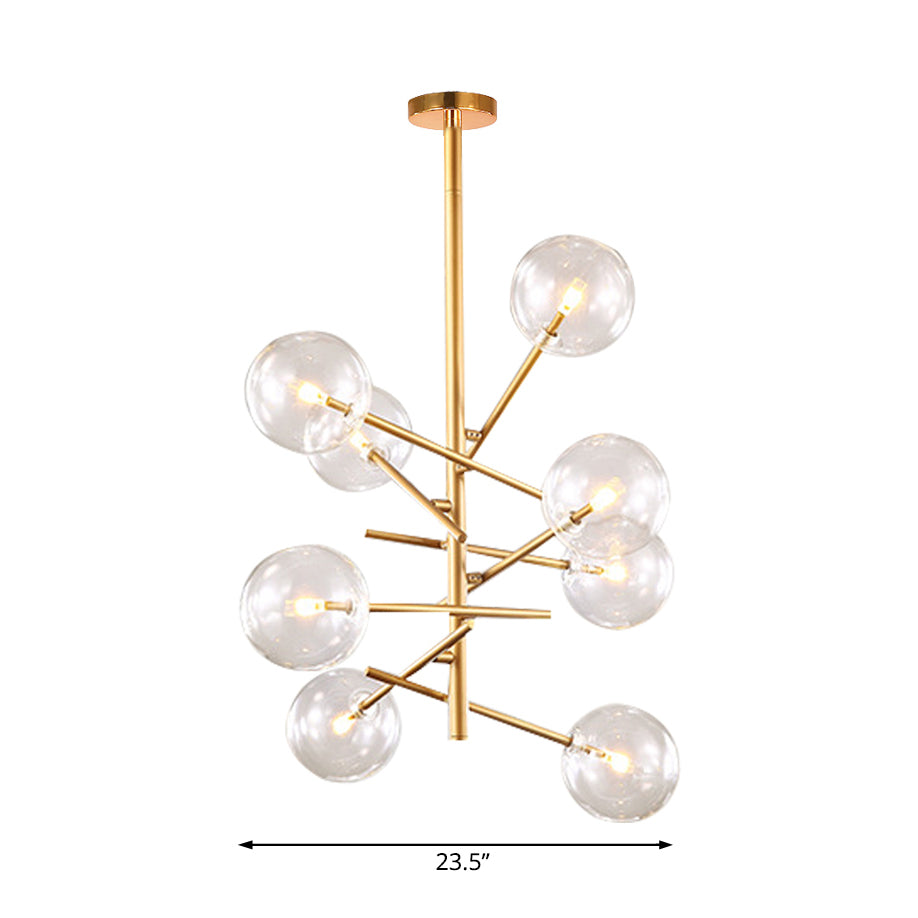 Clear Glass Global Chandelier with Starburst Design Post-Modernist 6/8 Lights Led Hanging Pendant Light in Gold Clearhalo 'Ceiling Lights' 'Chandeliers' 'Glass shade' 'Glass' 'Modern Chandeliers' 'Modern' Lighting' 113453
