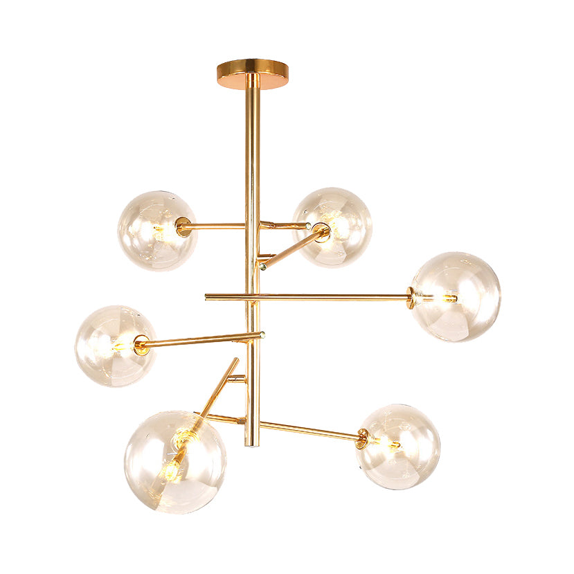 Clear Glass Global Chandelier with Starburst Design Post-Modernist 6/8 Lights Led Hanging Pendant Light in Gold Clearhalo 'Ceiling Lights' 'Chandeliers' 'Glass shade' 'Glass' 'Modern Chandeliers' 'Modern' Lighting' 113455