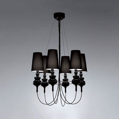 Cone Chandelier Light Fixture Modernism Fabric 6 Lights Hanging Ceiling Light in Black/White/Gold Black Clearhalo 'Ceiling Lights' 'Chandeliers' 'Modern Chandeliers' 'Modern' Lighting' 113516