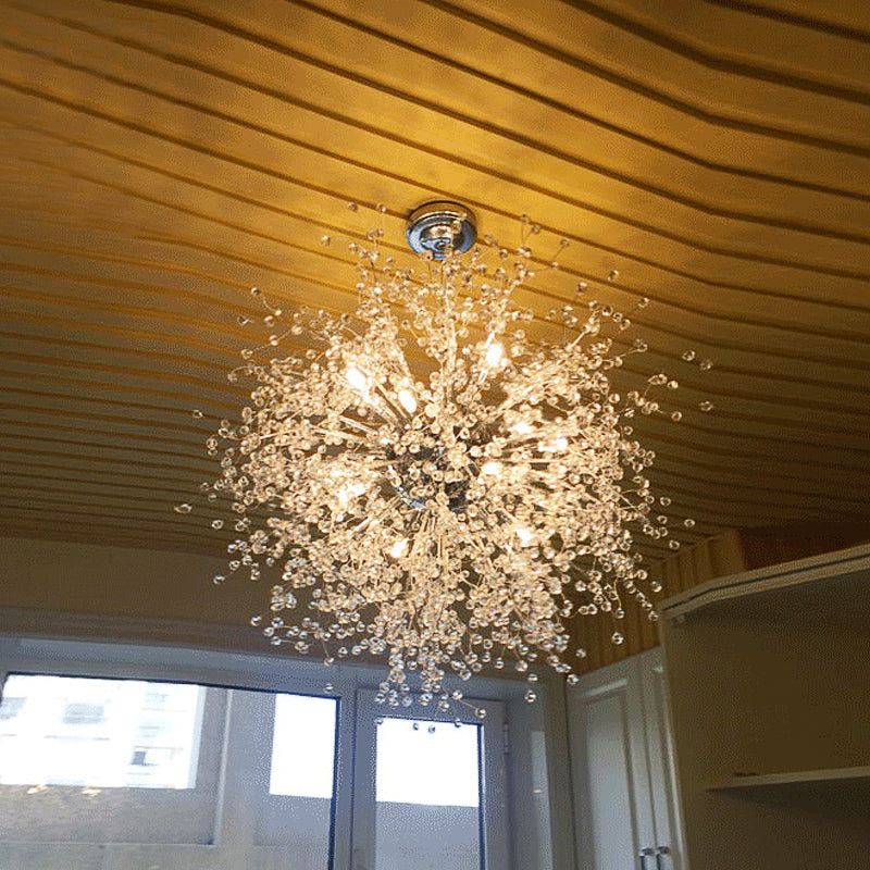 8/12 Lights Indoor Ceiling Fixture with Firework Crystal Shade Contemporary Clear Chandelier Lighting 12 Clear Clearhalo 'Ceiling Lights' 'Chandeliers' 'Clear' 'Industrial' 'Modern Chandeliers' 'Modern' 'Tiffany' 'Traditional Chandeliers' Lighting' 113523