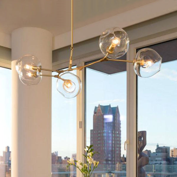 Bubble Chandelier Lighting Contemporary Glass 3/5 Heads Dining Room Adjustable Pendant Lamp in Black/Gold Finish 5 Gold Clearhalo 'Ceiling Lights' 'Chandeliers' 'Glass shade' 'Glass' 'Modern Chandeliers' 'Modern' Lighting' 113528