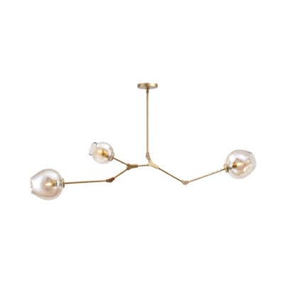 Bubble Chandelier Lighting Contemporary Glass 3/5 Heads Dining Room Adjustable Pendant Lamp in Black/Gold Finish 3 Gold Clearhalo 'Ceiling Lights' 'Chandeliers' 'Glass shade' 'Glass' 'Modern Chandeliers' 'Modern' Lighting' 113529