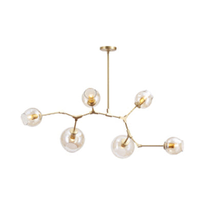 Bubble Chandelier Lighting Contemporary Glass 3/5 Heads Dining Room Adjustable Pendant Lamp in Black/Gold Finish 6 Gold Clearhalo 'Ceiling Lights' 'Chandeliers' 'Glass shade' 'Glass' 'Modern Chandeliers' 'Modern' Lighting' 113531