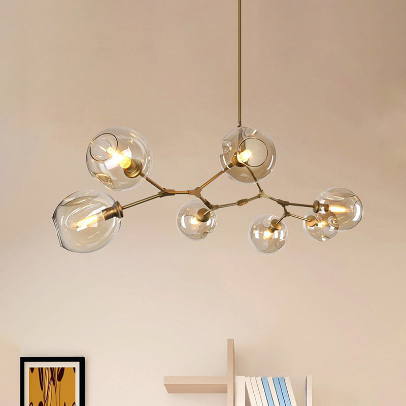 Bubble Chandelier Lighting Contemporary Glass 3/5 Heads Dining Room Adjustable Pendant Lamp in Black/Gold Finish 7 Gold Clearhalo 'Ceiling Lights' 'Chandeliers' 'Glass shade' 'Glass' 'Modern Chandeliers' 'Modern' Lighting' 113532