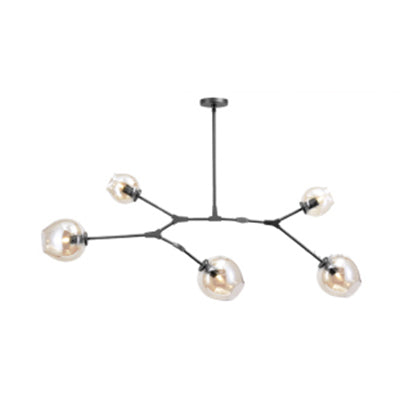 Bubble Chandelier Lighting Contemporary Glass 3/5 Heads Dining Room Adjustable Pendant Lamp in Black/Gold Finish 5 Black Clearhalo 'Ceiling Lights' 'Chandeliers' 'Glass shade' 'Glass' 'Modern Chandeliers' 'Modern' Lighting' 113540