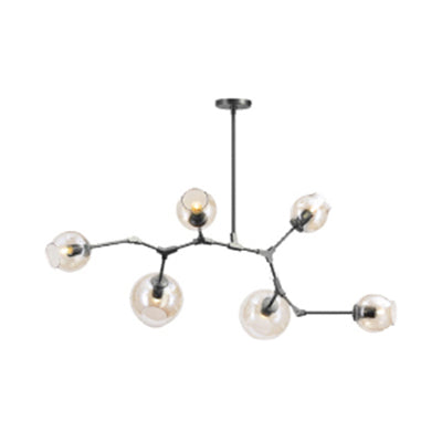 Bubble Chandelier Lighting Contemporary Glass 3/5 Heads Dining Room Adjustable Pendant Lamp in Black/Gold Finish 6 Black Clearhalo 'Ceiling Lights' 'Chandeliers' 'Glass shade' 'Glass' 'Modern Chandeliers' 'Modern' Lighting' 113541