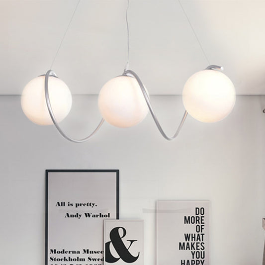 Modern Style Spiral Iron Cluster Pendant 3-Head Suspended Lighting Fixture with Globe White Glass Shade White Clearhalo 'Ceiling Lights' 'Close To Ceiling Lights' 'Glass shade' 'Glass' 'Modern Pendants' 'Modern' 'Pendant Lights' 'Pendants' Lighting' 1135743