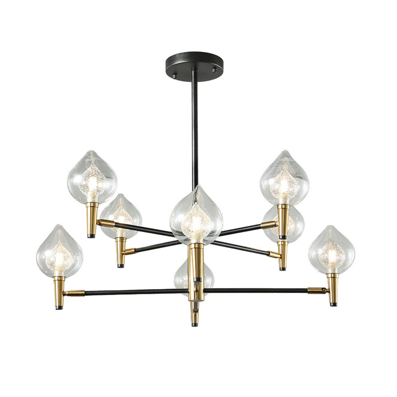 Raindrop Chandelier Postmodern Clear and Seedy Glass 6/8-Bulb Bedroom Drop Lamp with Branching Arm in Black and Gold Clearhalo 'Ceiling Lights' 'Chandeliers' 'Modern Chandeliers' 'Modern' Lighting' 1135753