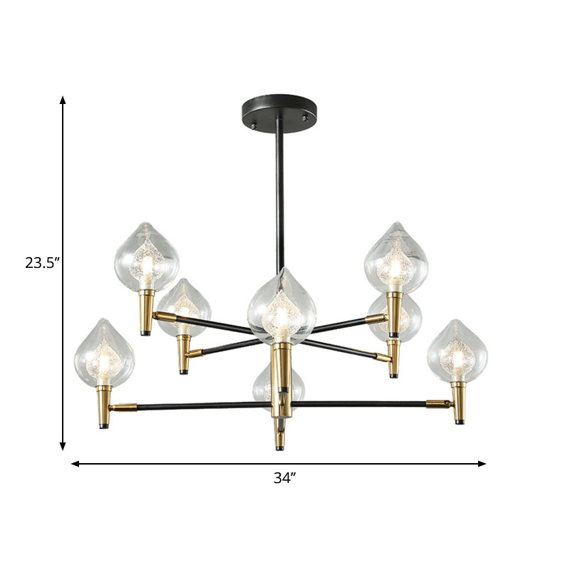 Raindrop Chandelier Postmodern Clear and Seedy Glass 6/8-Bulb Bedroom Drop Lamp with Branching Arm in Black and Gold Clearhalo 'Ceiling Lights' 'Chandeliers' 'Modern Chandeliers' 'Modern' Lighting' 1135754