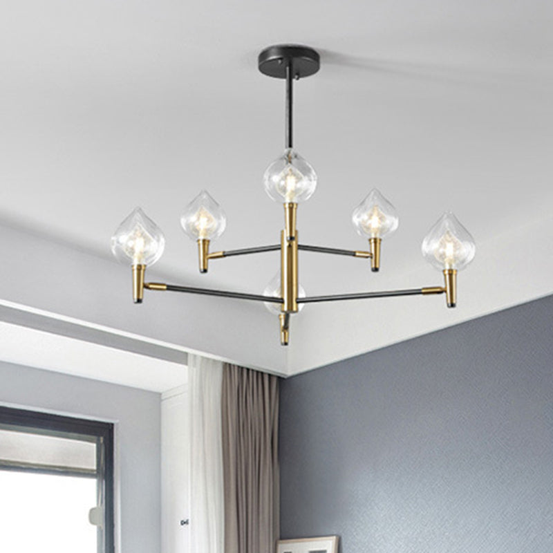 Raindrop Chandelier Postmodern Clear and Seedy Glass 6/8-Bulb Bedroom Drop Lamp with Branching Arm in Black and Gold Clearhalo 'Ceiling Lights' 'Chandeliers' 'Modern Chandeliers' 'Modern' Lighting' 1135756