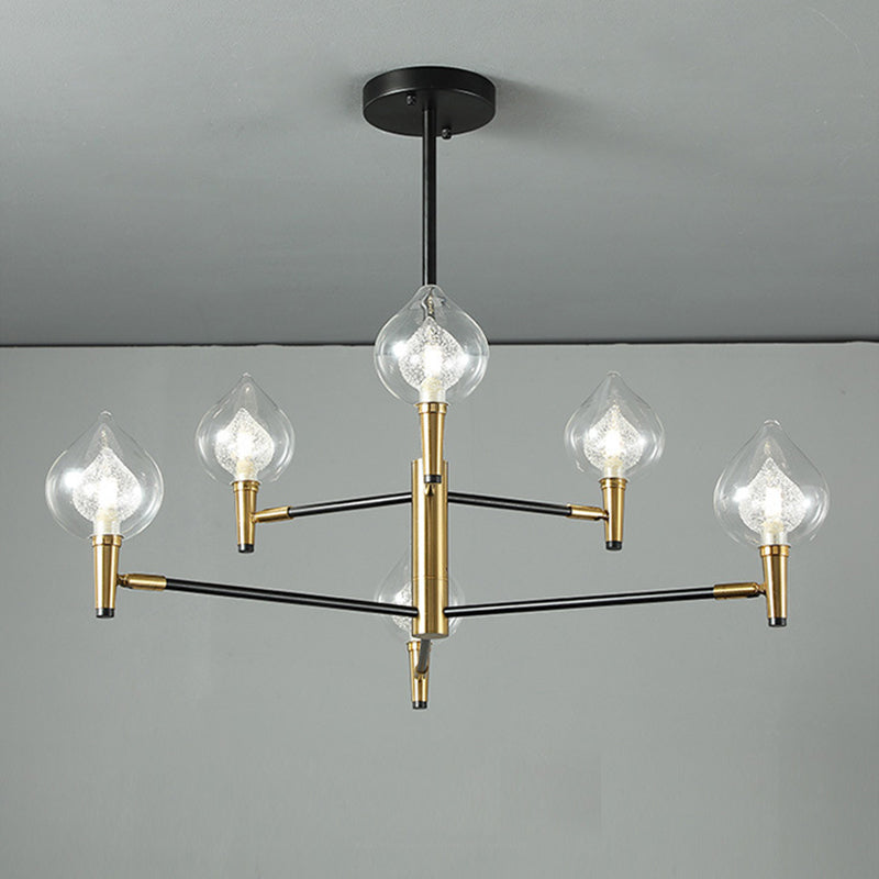 Raindrop Chandelier Postmodern Clear and Seedy Glass 6/8-Bulb Bedroom Drop Lamp with Branching Arm in Black and Gold Clearhalo 'Ceiling Lights' 'Chandeliers' 'Modern Chandeliers' 'Modern' Lighting' 1135757