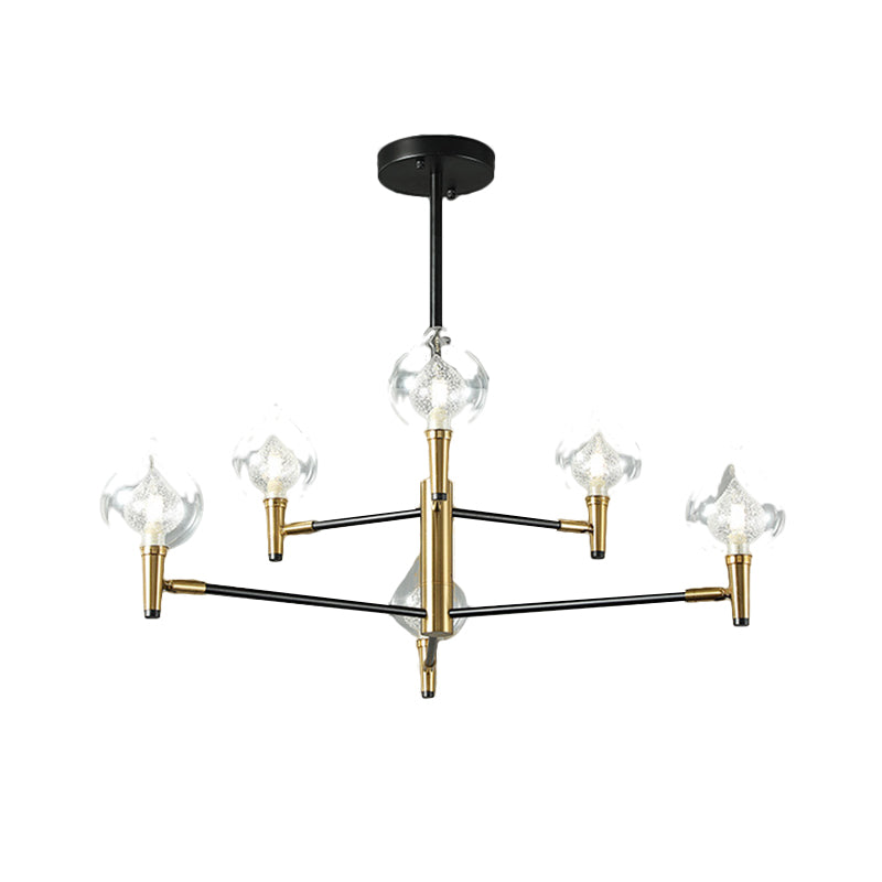Raindrop Chandelier Postmodern Clear and Seedy Glass 6/8-Bulb Bedroom Drop Lamp with Branching Arm in Black and Gold Clearhalo 'Ceiling Lights' 'Chandeliers' 'Modern Chandeliers' 'Modern' Lighting' 1135758