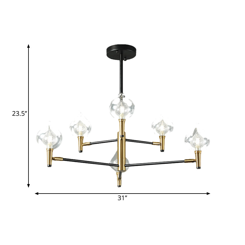 Raindrop Chandelier Postmodern Clear and Seedy Glass 6/8-Bulb Bedroom Drop Lamp with Branching Arm in Black and Gold Clearhalo 'Ceiling Lights' 'Chandeliers' 'Modern Chandeliers' 'Modern' Lighting' 1135759
