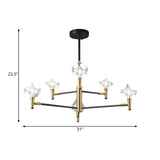 Raindrop Chandelier Postmodern Clear and Seedy Glass 6/8-Bulb Bedroom Drop Lamp with Branching Arm in Black and Gold Clearhalo 'Ceiling Lights' 'Chandeliers' 'Modern Chandeliers' 'Modern' Lighting' 1135759