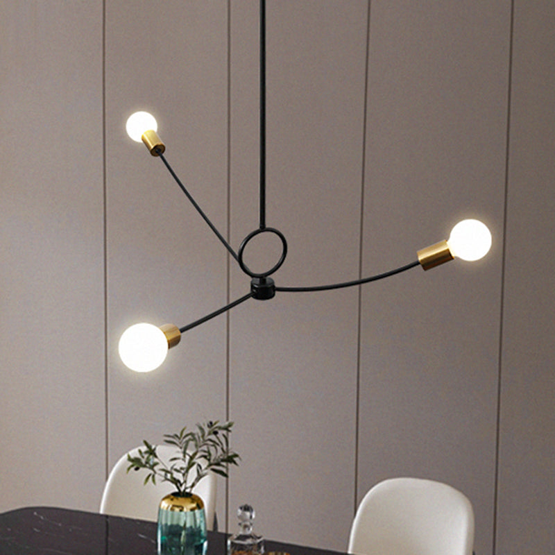 Minimalist Burst Ceiling Chandelier Metallic 3 Bulbs Dining Room Pendant Ceiling Light in Black/Gold Black Clearhalo 'Ceiling Lights' 'Chandeliers' 'Modern Chandeliers' 'Modern' Lighting' 1135764