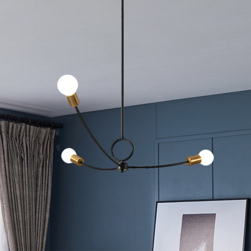 Minimalist Burst Ceiling Chandelier Metallic 3 Bulbs Dining Room Pendant Ceiling Light in Black/Gold Clearhalo 'Ceiling Lights' 'Chandeliers' 'Modern Chandeliers' 'Modern' Lighting' 1135765