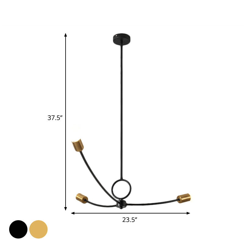 Minimalist Burst Ceiling Chandelier Metallic 3 Bulbs Dining Room Pendant Ceiling Light in Black/Gold Clearhalo 'Ceiling Lights' 'Chandeliers' 'Modern Chandeliers' 'Modern' Lighting' 1135767