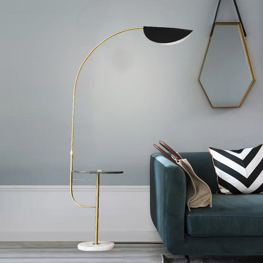 Domed Shade Stand Up Light Modernism Metallic LED Gold-Black Floor Lamp with Shelf Gold Clearhalo 'Floor Lamps' 'Lamps' Lighting' 1135772