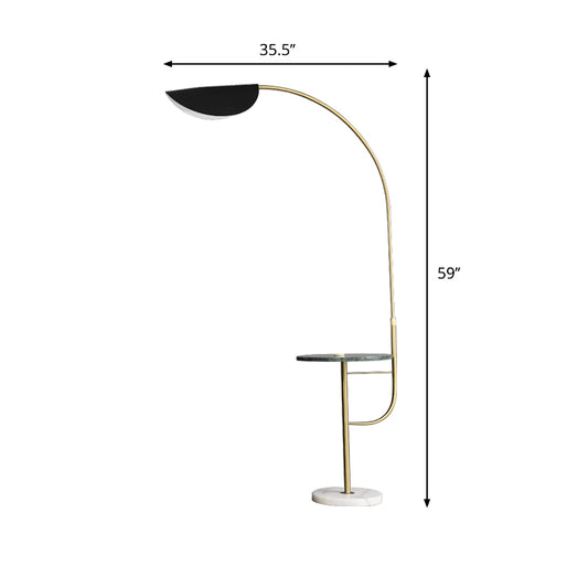 Domed Shade Stand Up Light Modernism Metallic LED Gold-Black Floor Lamp with Shelf Clearhalo 'Floor Lamps' 'Lamps' Lighting' 1135775