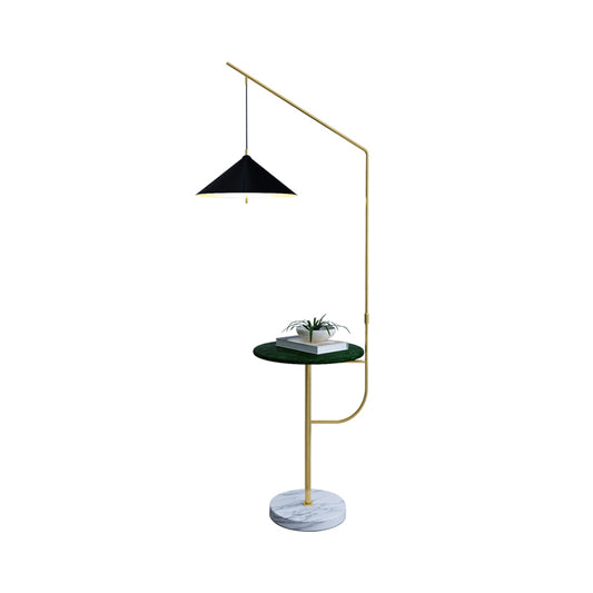 Metallic Conic Shade Floor Lighting Post Modern 1 Head Standing Floor Lamp in Black and Gold with Shelf Clearhalo 'Floor Lamps' 'Lamps' Lighting' 1135778