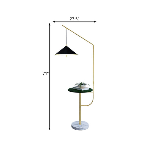 Metallic Conic Shade Floor Lighting Post Modern 1 Head Standing Floor Lamp in Black and Gold with Shelf Clearhalo 'Floor Lamps' 'Lamps' Lighting' 1135779