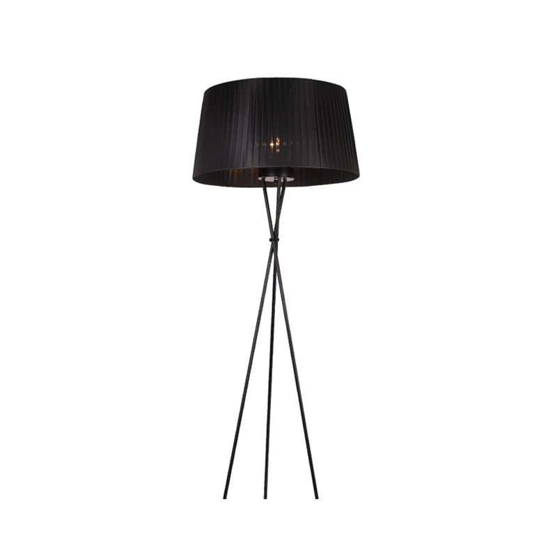 Drum Shade Fabric Floor Standing Light Modern Style 1 Bulb Pink/Black/Red Tripod Floor Lamp Clearhalo 'Floor Lamps' 'Lamps' Lighting' 1135786