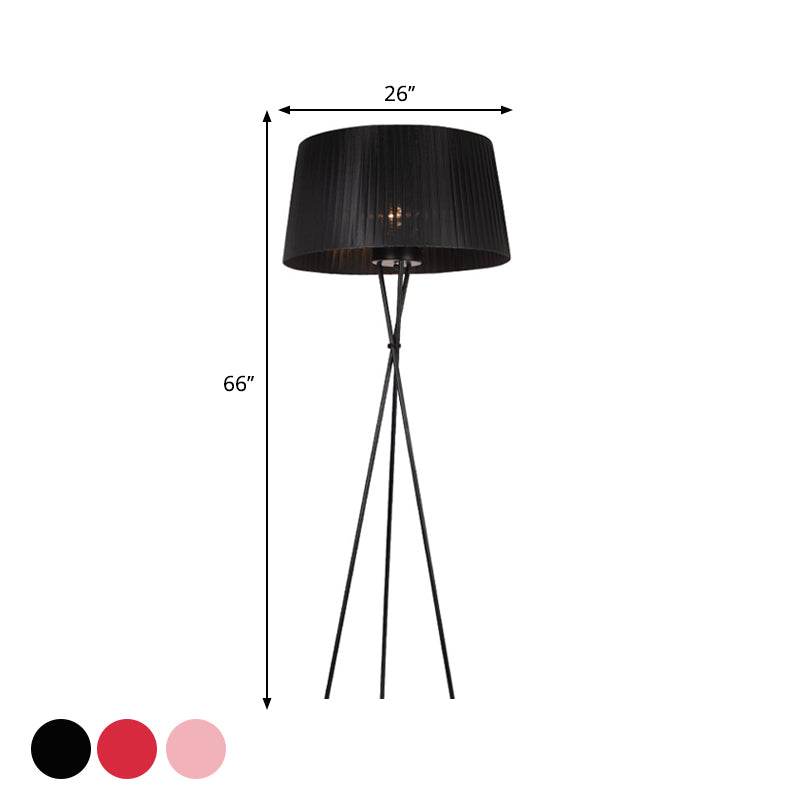 Drum Shade Fabric Floor Standing Light Modern Style 1 Bulb Pink/Black/Red Tripod Floor Lamp Clearhalo 'Floor Lamps' 'Lamps' Lighting' 1135787
