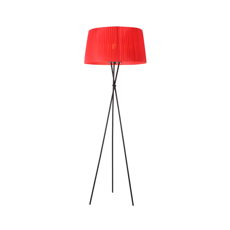 Drum Shade Fabric Floor Standing Light Modern Style 1 Bulb Pink/Black/Red Tripod Floor Lamp Clearhalo 'Floor Lamps' 'Lamps' Lighting' 1135791
