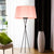 Drum Shade Fabric Floor Standing Light Modern Style 1 Bulb Pink/Black/Red Tripod Floor Lamp Pink Clearhalo 'Floor Lamps' 'Lamps' Lighting' 1135792