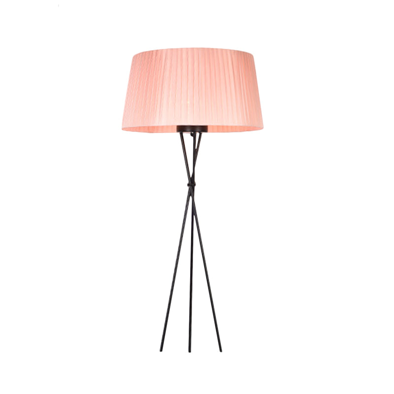 Drum Shade Fabric Floor Standing Light Modern Style 1 Bulb Pink/Black/Red Tripod Floor Lamp Clearhalo 'Floor Lamps' 'Lamps' Lighting' 1135795