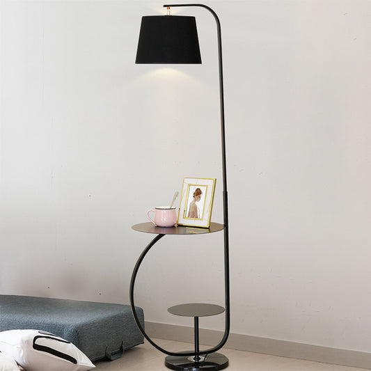 Modernist 1-Bulb Stand Up Light with Fabric Shade Black Finish Drum Floor Standing Lamp Black Clearhalo 'Floor Lamps' 'Lamps' Lighting' 1135810