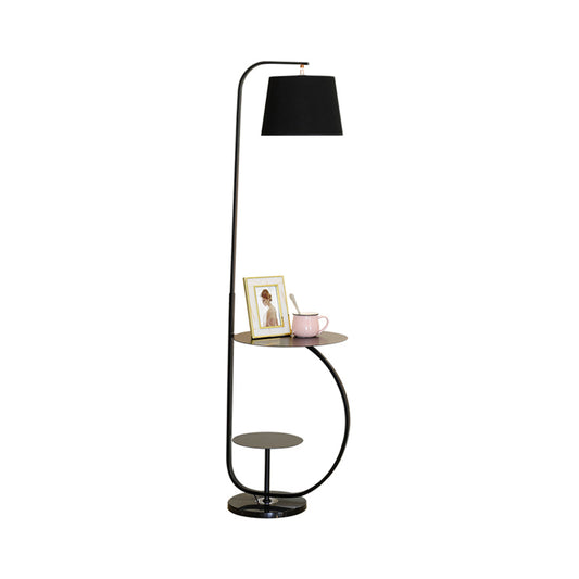 Modernist 1-Bulb Stand Up Light with Fabric Shade Black Finish Drum Floor Standing Lamp Clearhalo 'Floor Lamps' 'Lamps' Lighting' 1135812