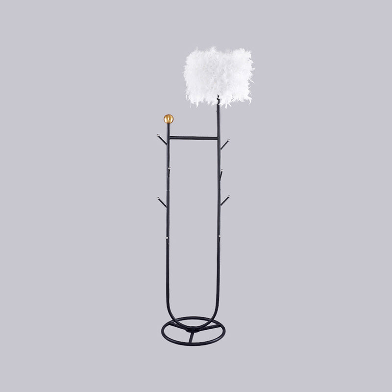 U-Shape Metallic Tree Floor Lighting Simplicity 1 Light Black/Gold Finish Stand Up Lamp with Feather Shade Clearhalo 'Floor Lamps' 'Lamps' Lighting' 1135845