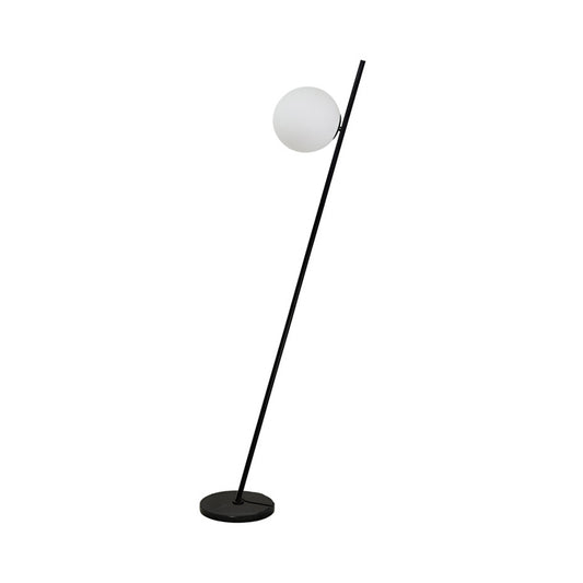 1 Light Bedroom Floor Lamp Minimalist Black Linear Standing Floor Light with Sphere Opal White Glass Shade Clearhalo 'Floor Lamps' 'Lamps' Lighting' 1135852