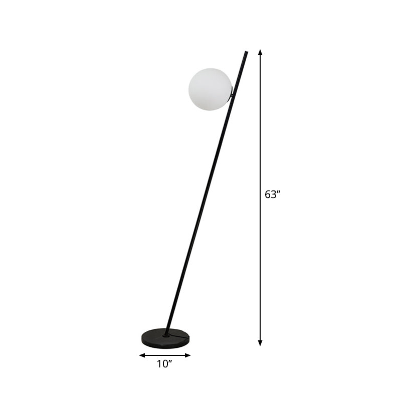1 Light Bedroom Floor Lamp Minimalist Black Linear Standing Floor Light with Sphere Opal White Glass Shade Clearhalo 'Floor Lamps' 'Lamps' Lighting' 1135853