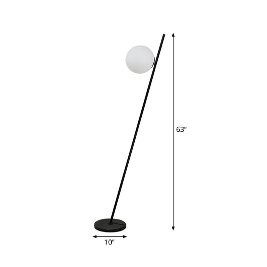1 Light Bedroom Floor Lamp Minimalist Black Linear Standing Floor Light with Sphere Opal White Glass Shade Clearhalo 'Floor Lamps' 'Lamps' Lighting' 1135853