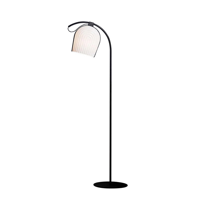 Black Finish Domed Stand Up Light Modernist 1 Head White Ribbed Glass Floor Lamp Clearhalo 'Floor Lamps' 'Lamps' Lighting' 1135856