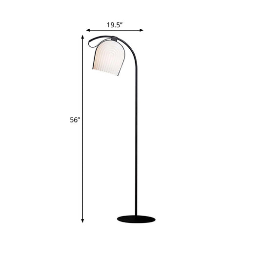 Black Finish Domed Stand Up Light Modernist 1 Head White Ribbed Glass Floor Lamp Clearhalo 'Floor Lamps' 'Lamps' Lighting' 1135857
