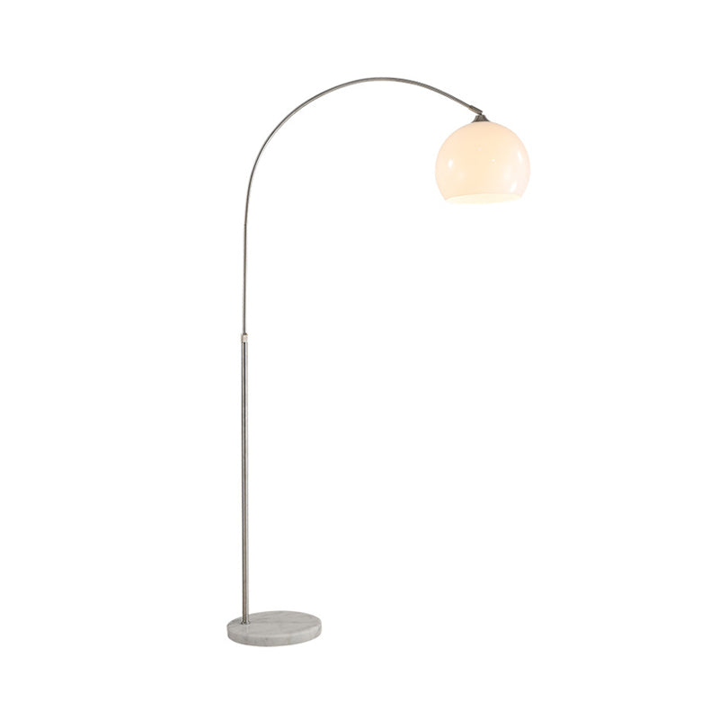 Frosted Glass Global Floor Light Minimalist 1 Bulb White Standing Floor Lamp with Arched Arm Clearhalo 'Floor Lamps' 'Lamps' Lighting' 1135860