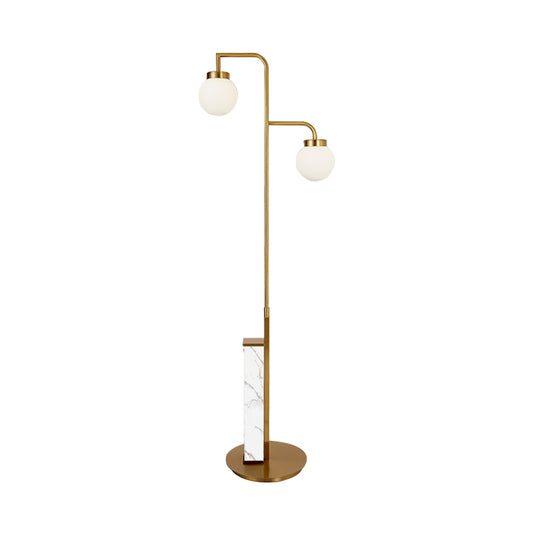 Post Modern Ball Floor Standing Light Frosted Glass 2-Head Living Room Tree Floor Lamp in Gold Clearhalo 'Floor Lamps' 'Lamps' Lighting' 1135872