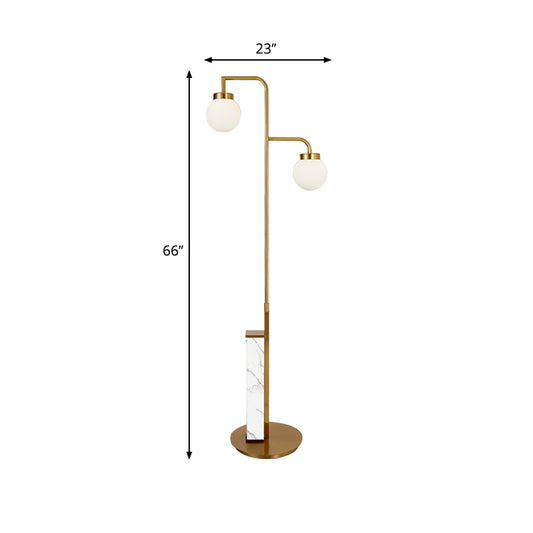 Post Modern Ball Floor Standing Light Frosted Glass 2-Head Living Room Tree Floor Lamp in Gold Clearhalo 'Floor Lamps' 'Lamps' Lighting' 1135873