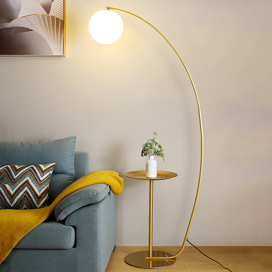 Sphere Living Room Standing Floor Lamp Opal Glass 1 Light Modernist Floor Table Light in Gold Clearhalo 'Floor Lamps' 'Lamps' Lighting' 1135891