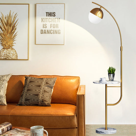 Gold Finish Ball Floor Table Lamp Postmodern 1-Light Metallic Standing Floor Light Clearhalo 'Floor Lamps' 'Lamps' Lighting' 1135895