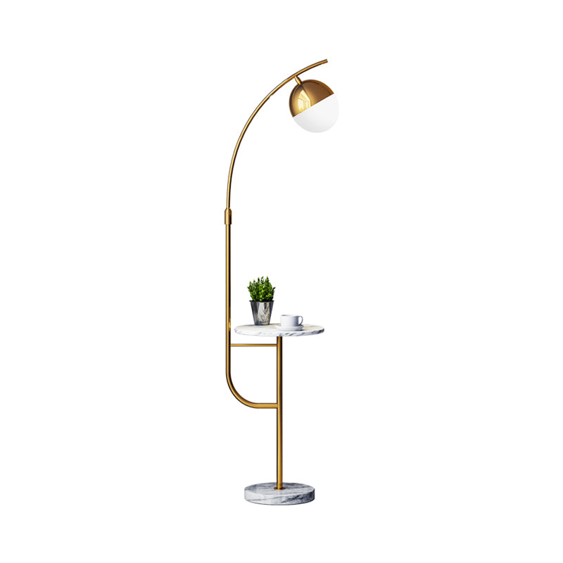 Gold Finish Ball Floor Table Lamp Postmodern 1-Light Metallic Standing Floor Light Clearhalo 'Floor Lamps' 'Lamps' Lighting' 1135896