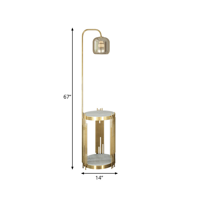 Cylindrical Amber Glass Stand Up Light Modernist 1 Head Gold Finish Floor Table Lamp Clearhalo 'Floor Lamps' 'Lamps' Lighting' 1135901