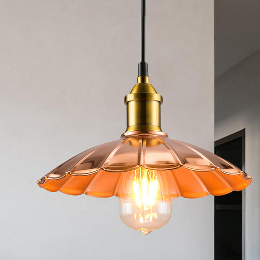 Industrial Style Scalloped Pendant Lighting 1 Light Metallic Hanging Lamp in Copper for Bedroom Clearhalo 'Art Deco Pendants' 'Cast Iron' 'Ceiling Lights' 'Ceramic' 'Crystal' 'Industrial Pendants' 'Industrial' 'Metal' 'Middle Century Pendants' 'Pendant Lights' 'Pendants' 'Tiffany' Lighting' 1135923