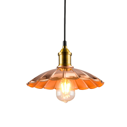 Industrial Style Scalloped Pendant Lighting 1 Light Metallic Hanging Lamp in Copper for Bedroom Clearhalo 'Art Deco Pendants' 'Cast Iron' 'Ceiling Lights' 'Ceramic' 'Crystal' 'Industrial Pendants' 'Industrial' 'Metal' 'Middle Century Pendants' 'Pendant Lights' 'Pendants' 'Tiffany' Lighting' 1135925
