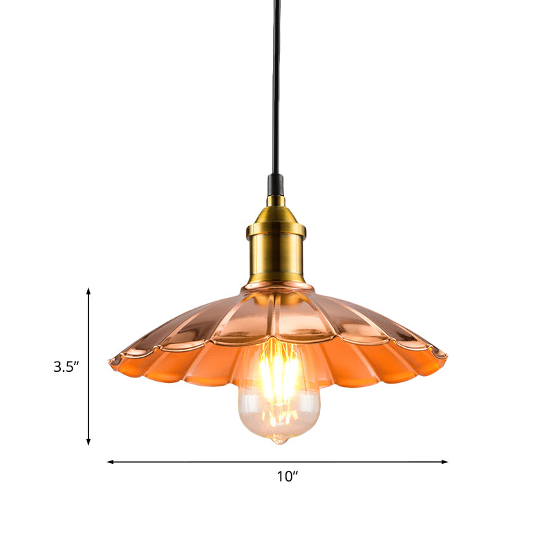 Industrial Style Scalloped Pendant Lighting 1 Light Metallic Hanging Lamp in Copper for Bedroom Clearhalo 'Art Deco Pendants' 'Cast Iron' 'Ceiling Lights' 'Ceramic' 'Crystal' 'Industrial Pendants' 'Industrial' 'Metal' 'Middle Century Pendants' 'Pendant Lights' 'Pendants' 'Tiffany' Lighting' 1135926