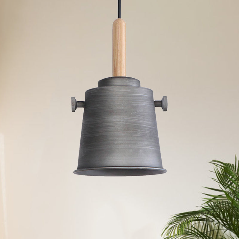 Vintage Stylish Bucket Pendant Light 1 Light Metallic Hanging Ceiling Light in Black/Grey for Dining Room Grey Clearhalo 'Art Deco Pendants' 'Black' 'Cast Iron' 'Ceiling Lights' 'Ceramic' 'Crystal' 'Industrial Pendants' 'Industrial' 'Metal' 'Middle Century Pendants' 'Pendant Lights' 'Pendants' 'Rustic Pendants' 'Tiffany' Lighting' 1135932